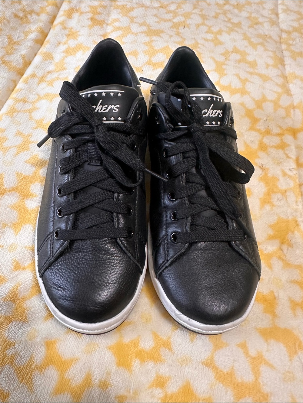 Skechers Women’s Black Leather Lace-Up Sneakers
